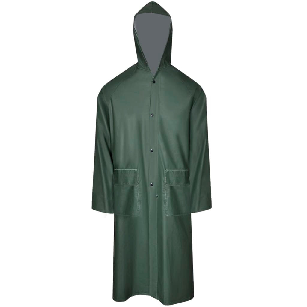 Waterproof Heavy-duty Long Raincoat with Hood Green XL