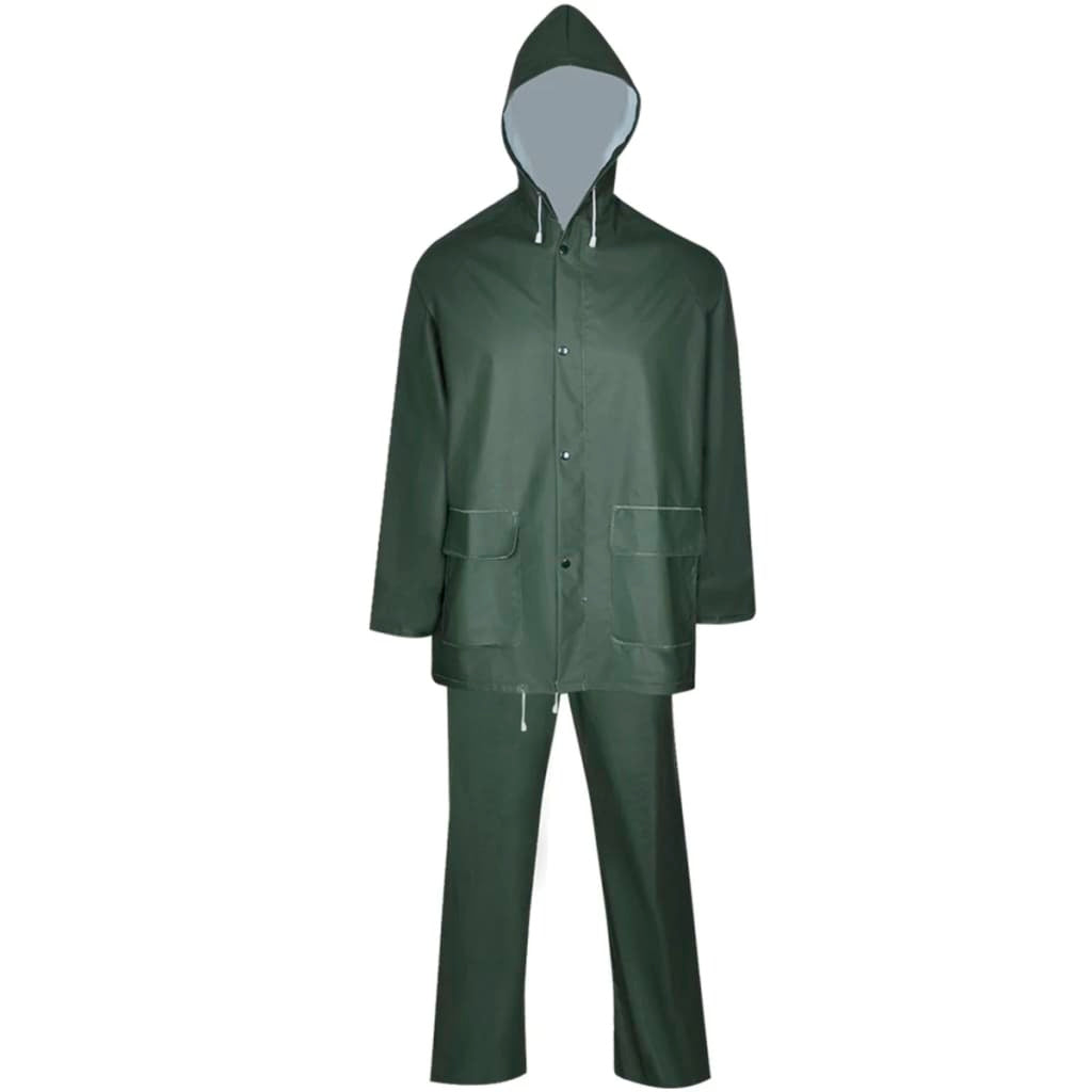 Waterproof Heavy-duty 2-piece Rain Suit with Hood Green XL