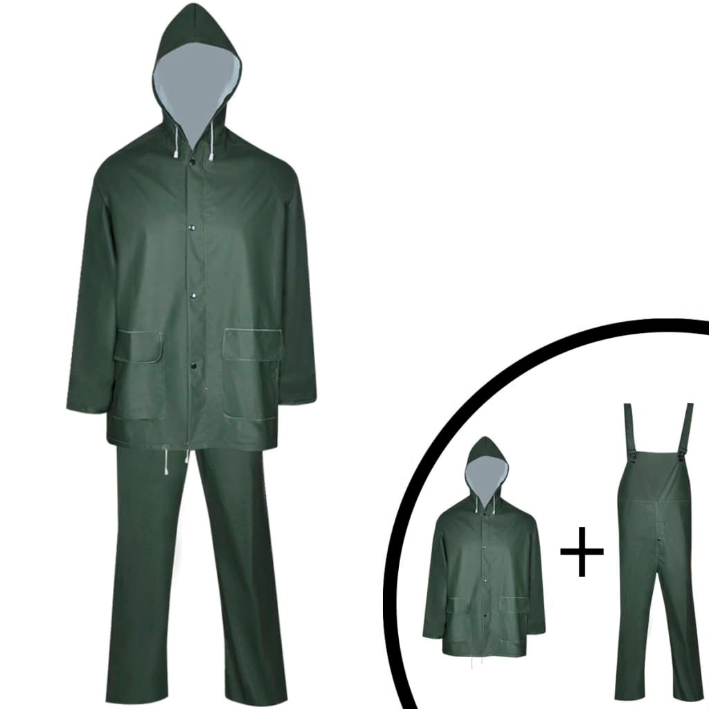 Waterproof Heavy-duty 2-piece Rain Suit with Hood Green XXL