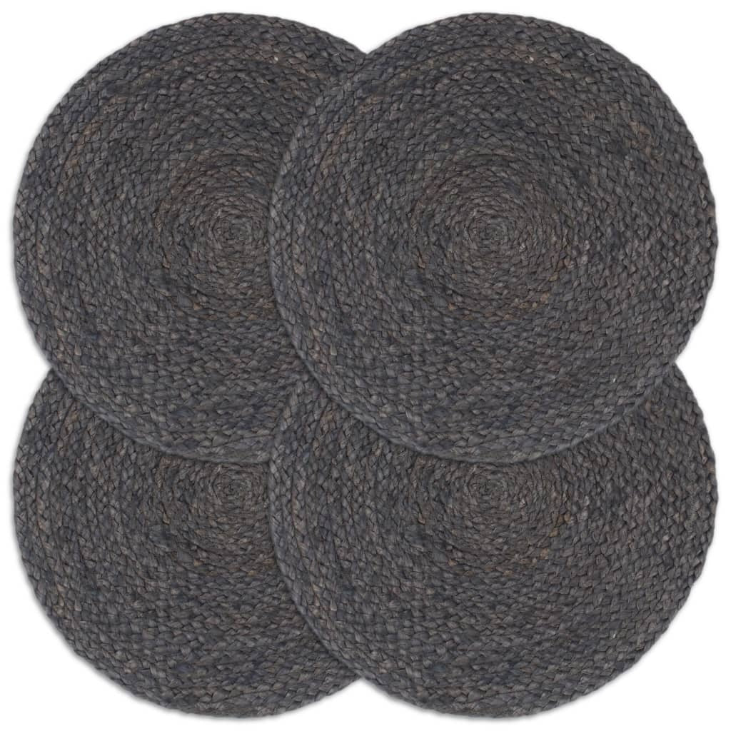 vidaXL Placemats 4 pcs Plain Dark Grey 38 cm Round Jute