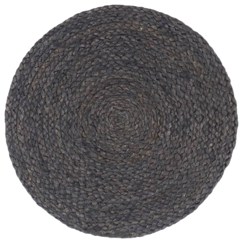 vidaXL Placemats 4 pcs Plain Dark Grey 38 cm Round Jute