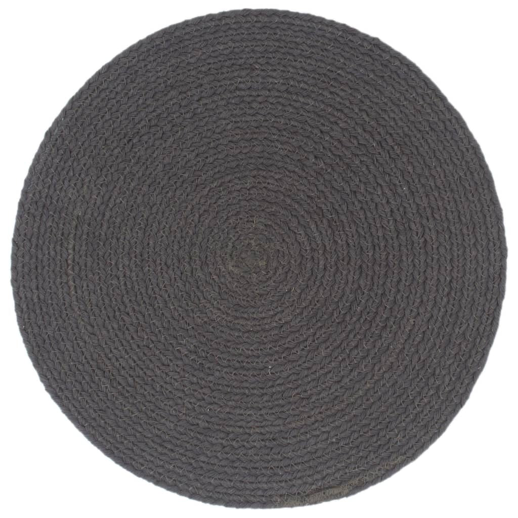 vidaXL Placemats 6 pcs Plain Dark Grey 38 cm Round Cotton