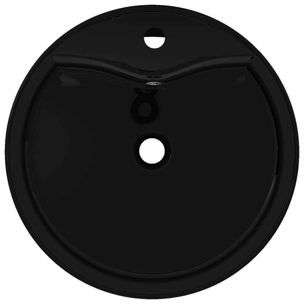 Ceramic Bathroom Sink Basin Faucet/Overflow Hole Black Round