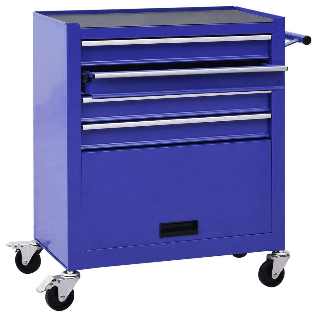 vidaXL Tool Trolley with 4 Drawers Steel Blue