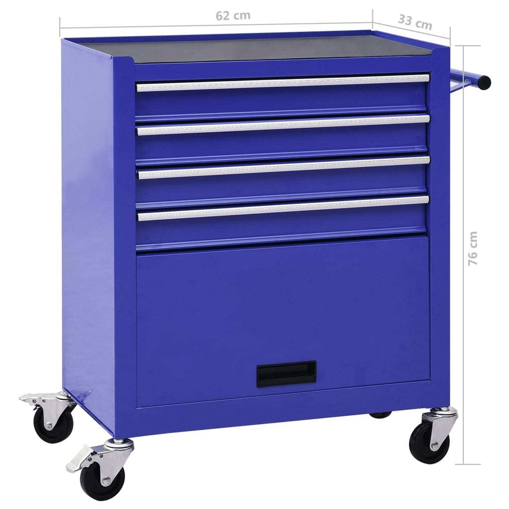 vidaXL Tool Trolley with 4 Drawers Steel Blue