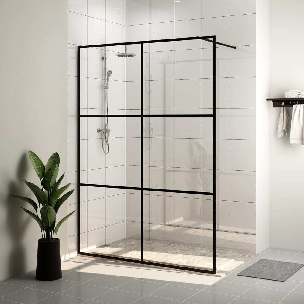 vidaXL Walk-in Shower Wall with Clear ESG Glass 140x195 cm Black