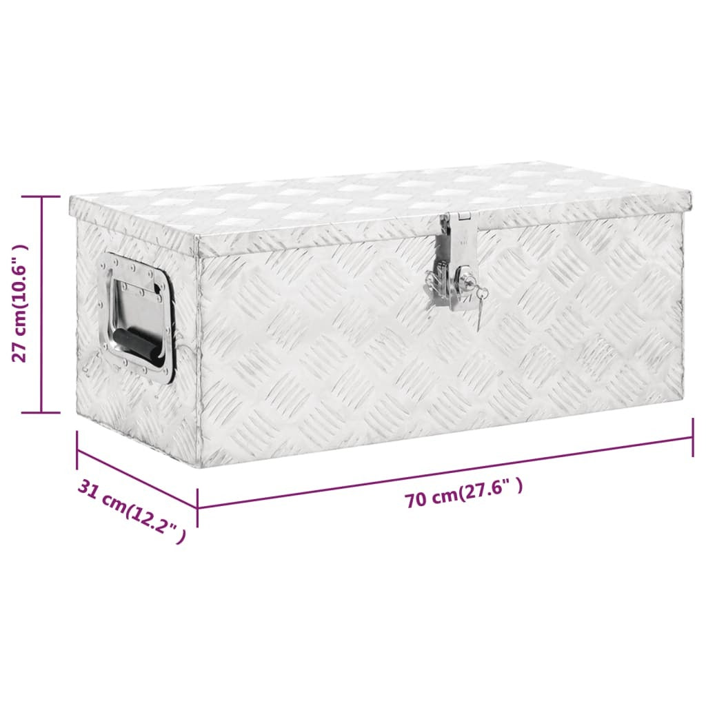 vidaXL Storage Box Silver 70x31x27 cm Aluminium