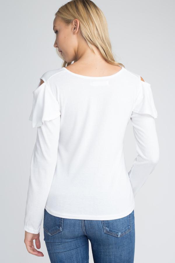 Women's Cold Shoulder Ruffle Long Sleeve Top