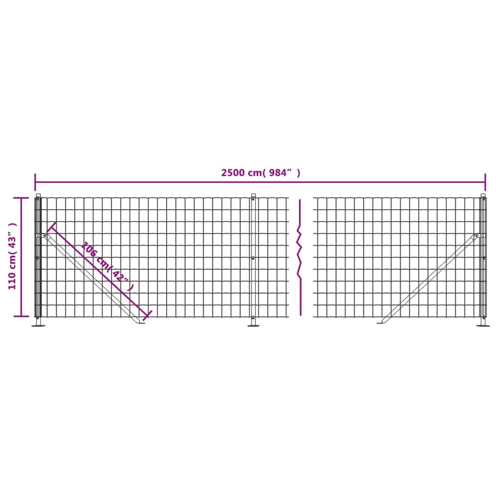 vidaXL Wire Mesh Fence with Flange Green 1.1x25 m