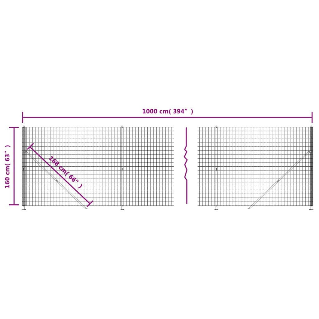 vidaXL Wire Mesh Fence with Flange Anthracite 1.6x10 m