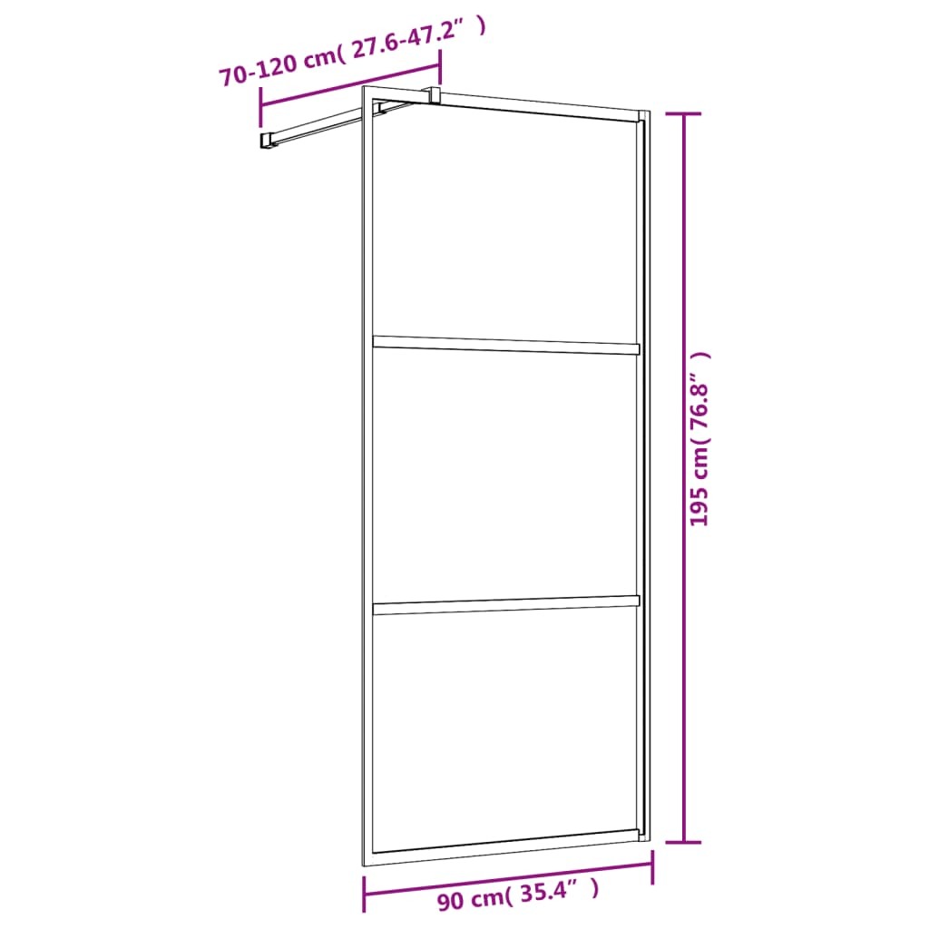 vidaXL Walk-in Shower Wall with Clear ESG Glass Gold 90x195 cm