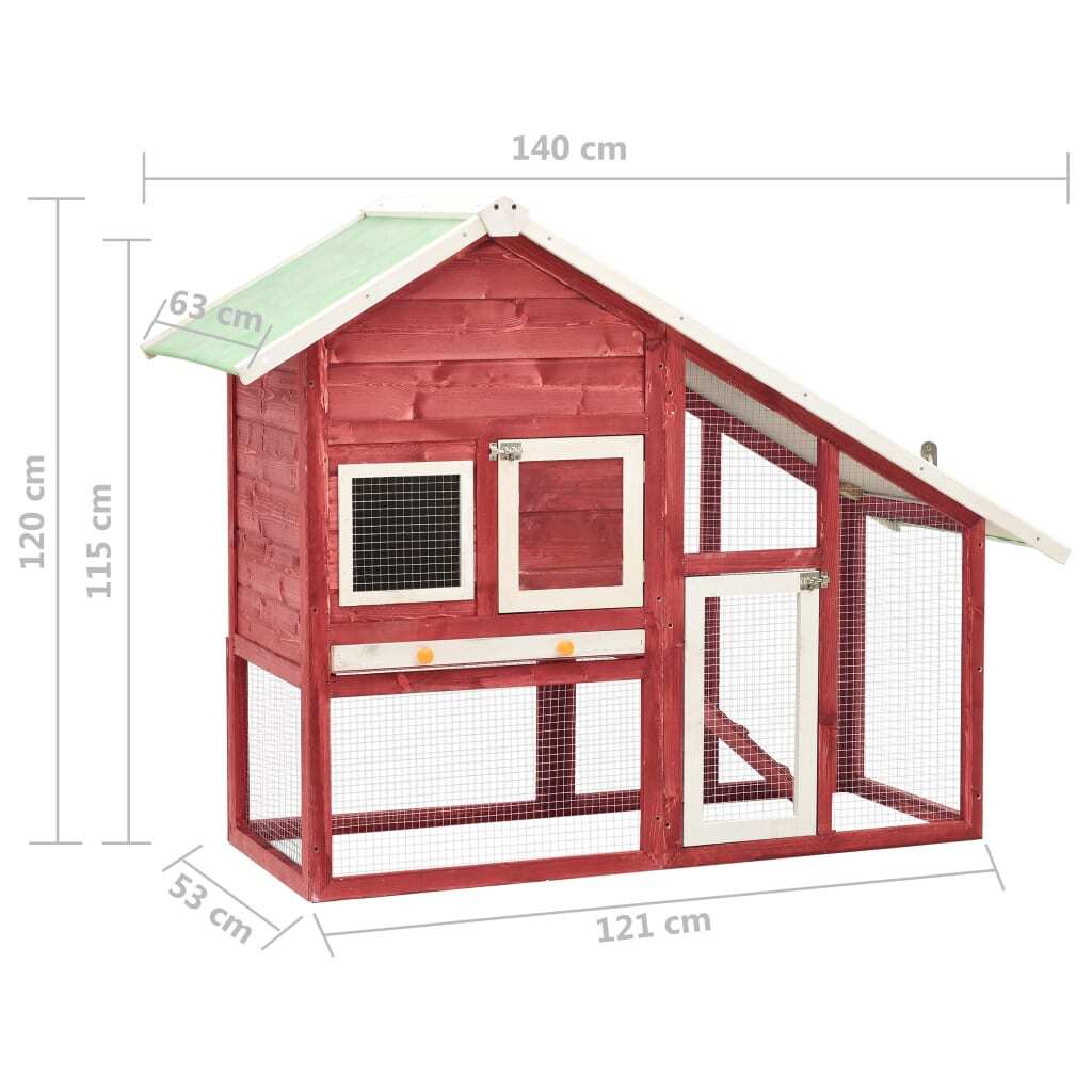 vidaXL Rabbit Hutch Red and White 140x63x120 cm Solid Firwood