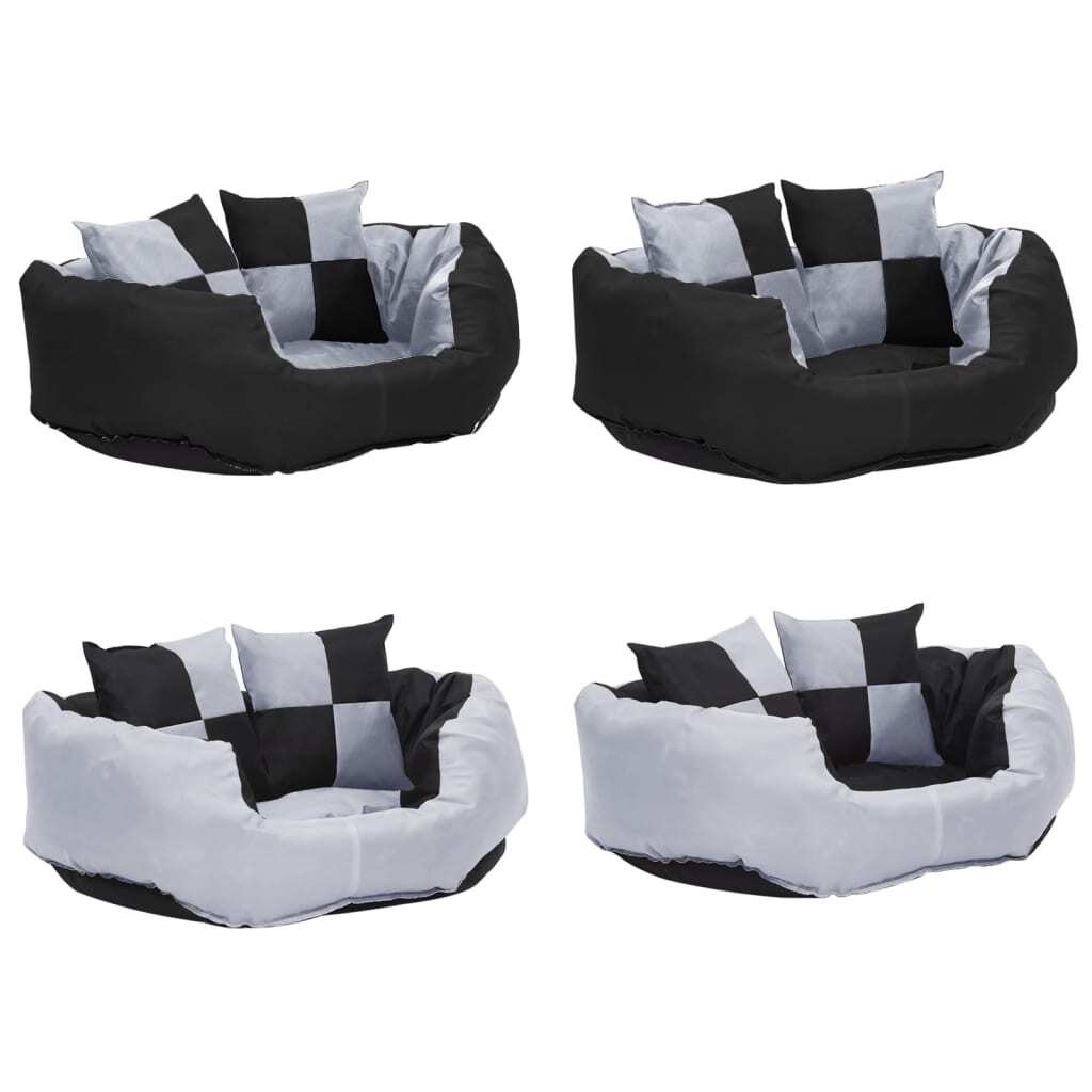 vidaXL Reversible & Washable Dog Cushion Grey and Black 65x50x20 cm