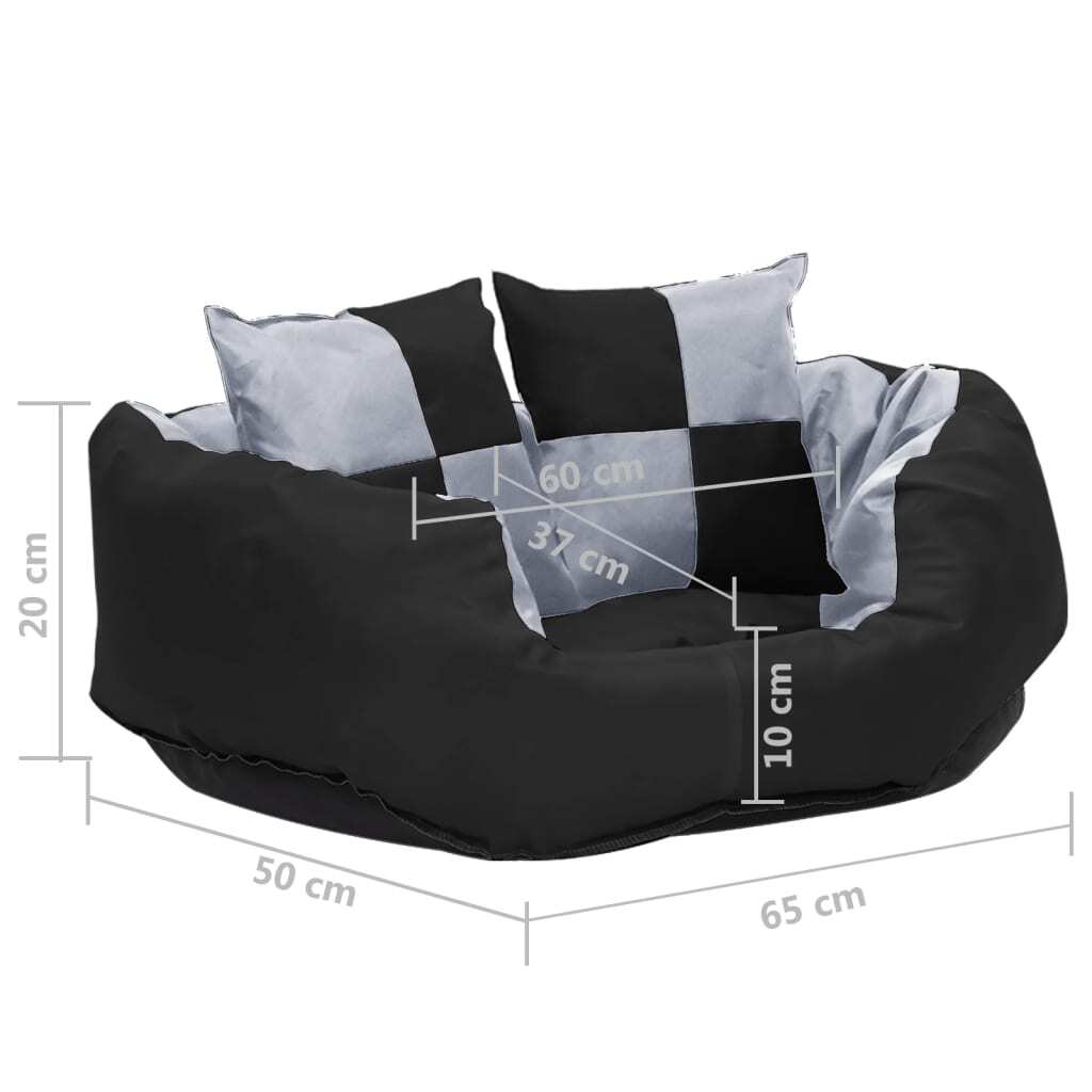 vidaXL Reversible & Washable Dog Cushion Grey and Black 65x50x20 cm