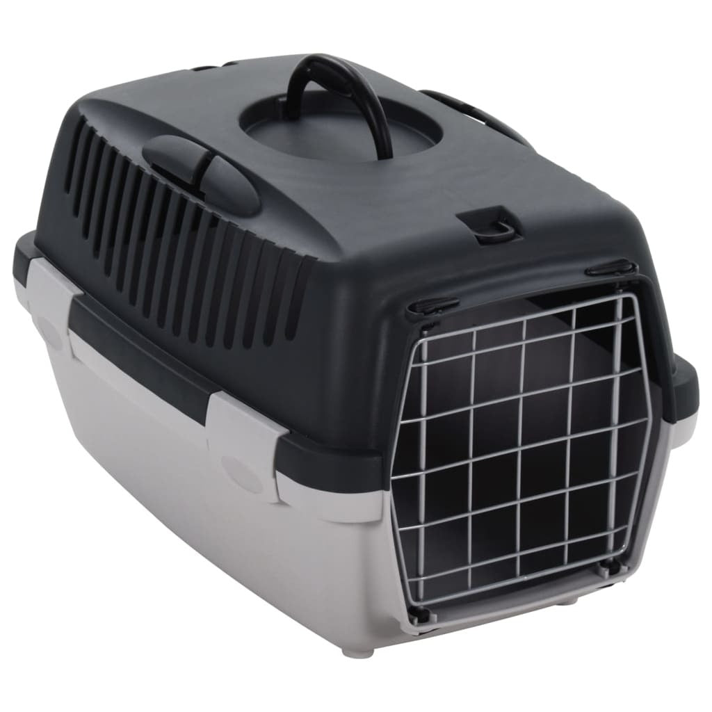 vidaXL Pet Transport Box Grey and Black 48x32x31 cm PP