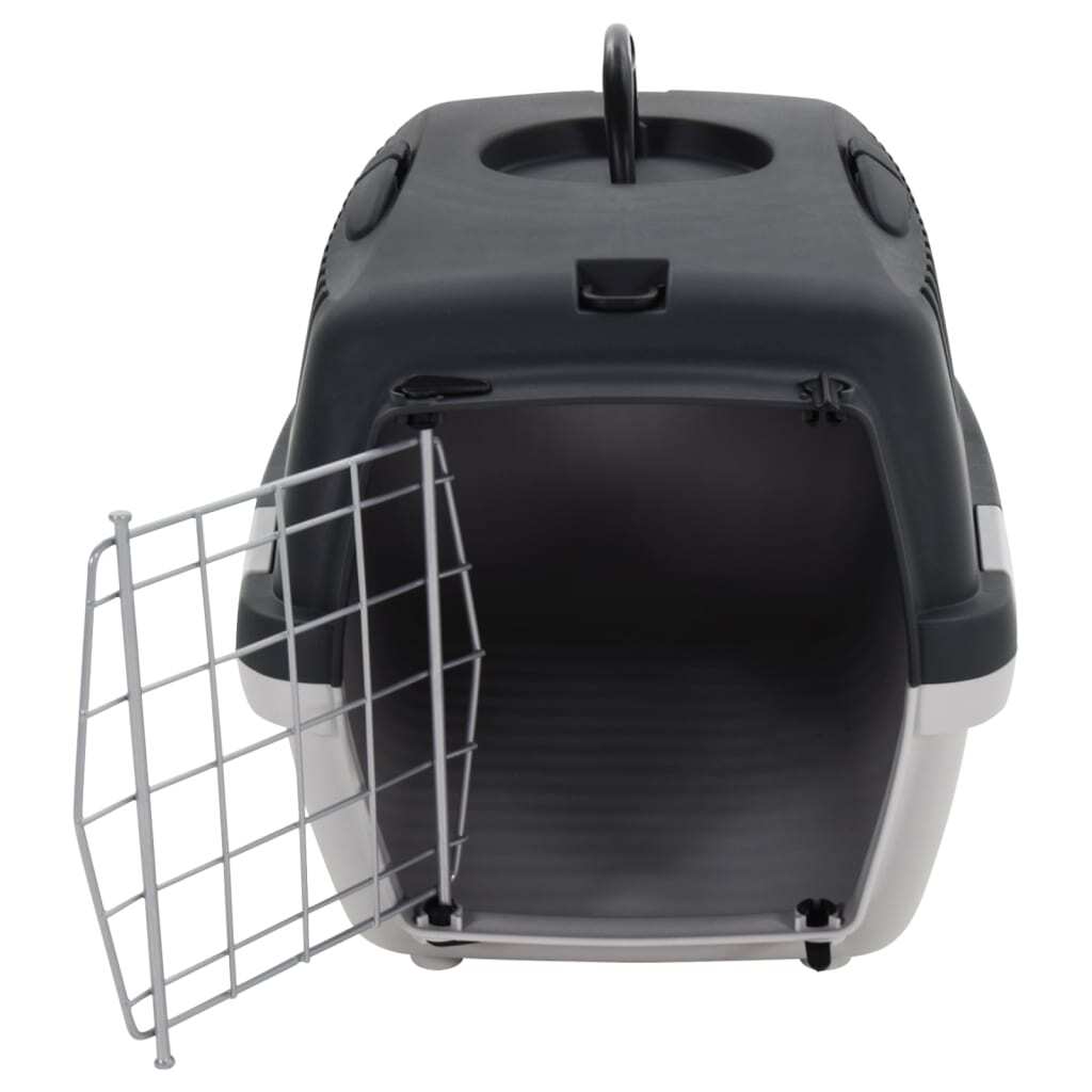 vidaXL Pet Transport Box Grey and Black 48x32x31 cm PP