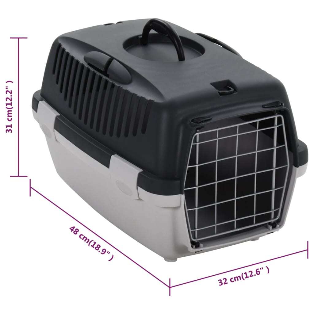 vidaXL Pet Transport Box Grey and Black 48x32x31 cm PP