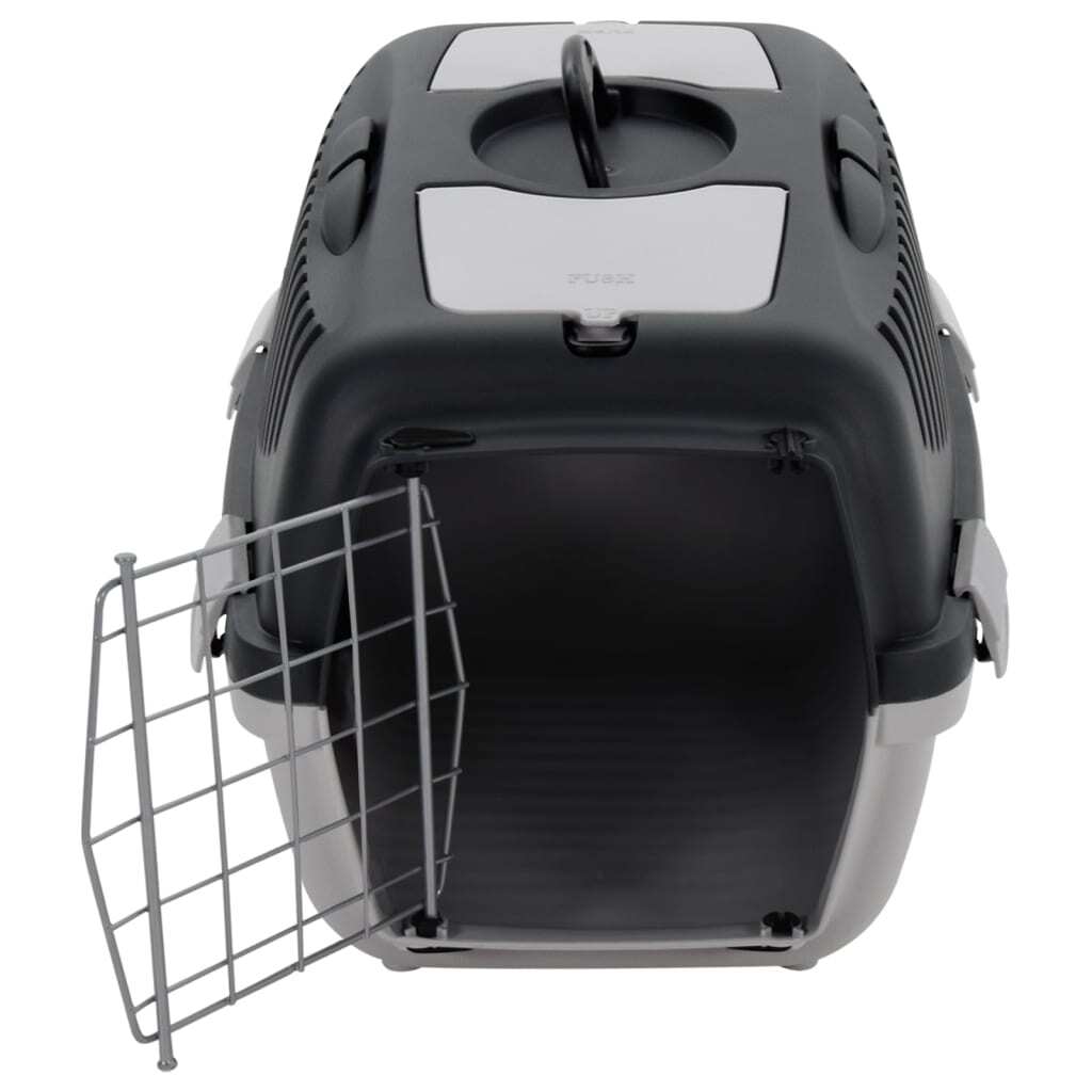 vidaXL Pet Transport Box Grey and Black 55x36x35 cm PP