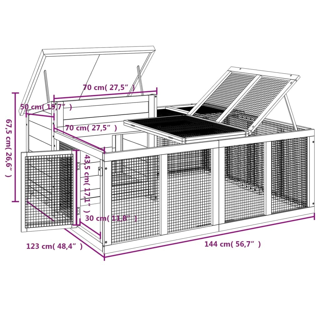 vidaXL Rabbit Hutch Mocha 144x123x67.5 cm Solid Wood Pine