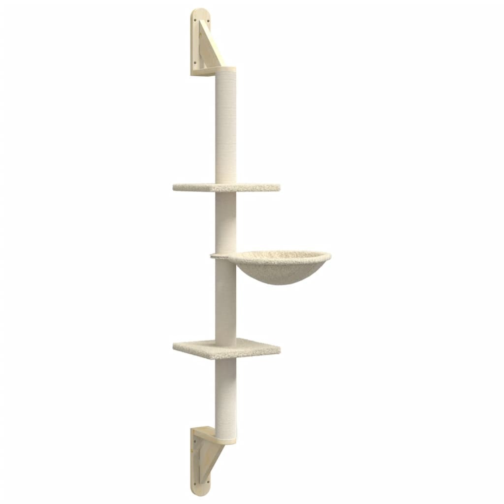 vidaXL Wall-mounted Cat Tree with Scratching Post Cream 142.5 cm