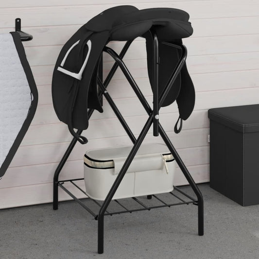 vidaXL Saddle Rack Foldable Freestanding Black Iron