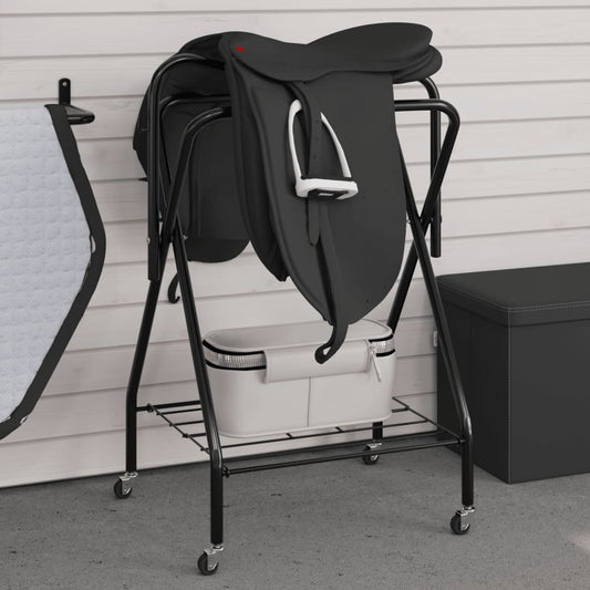 vidaXL Saddle Rack Foldable Freestanding Black Iron