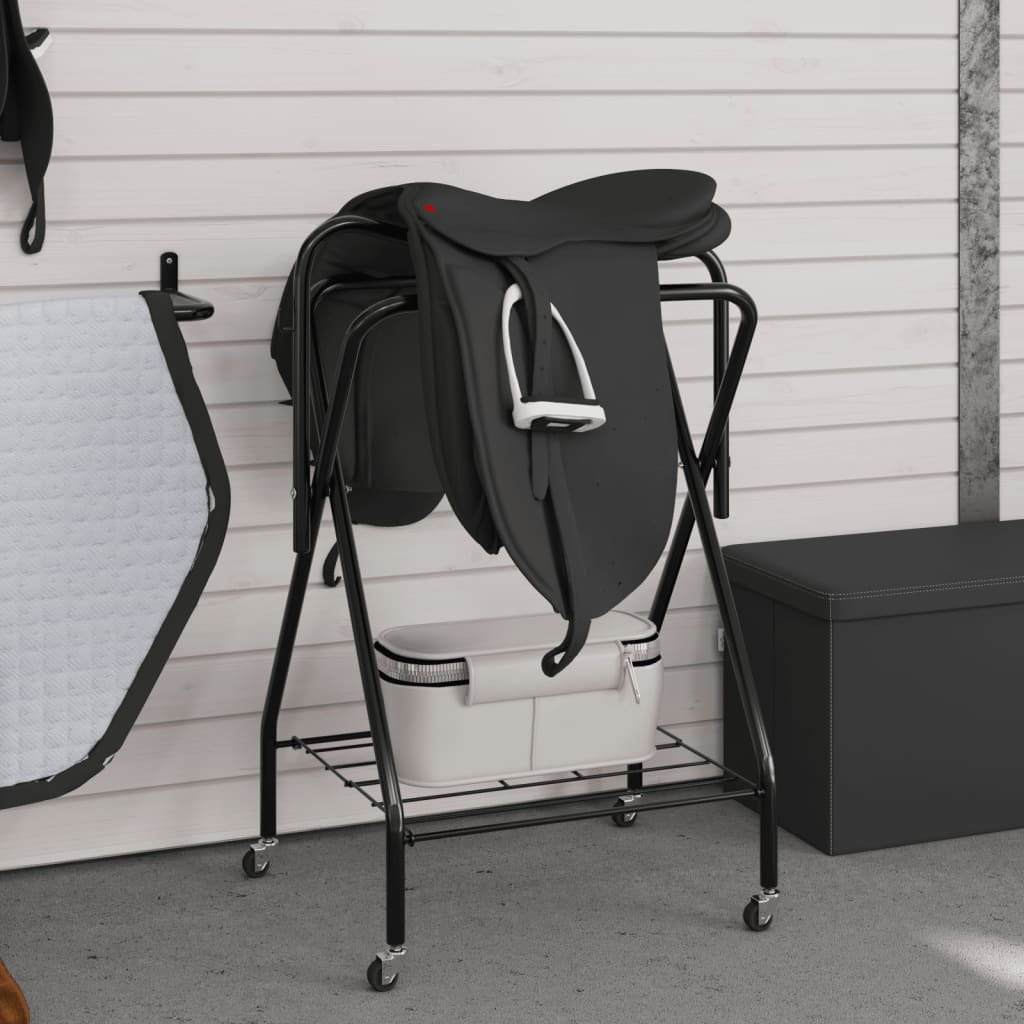 vidaXL Saddle Rack Foldable Freestanding Black Iron