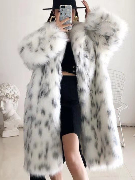 Women Winter New Faux Fox Fur Coats Ladies Casual Snow Leopard Print