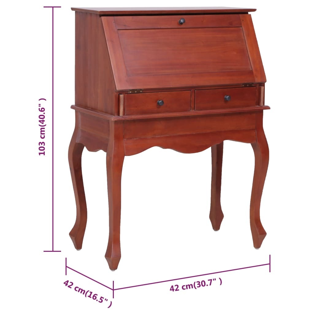 vidaXL Secretary Desk Brown 78x42x103 cm Solid Mahogany Wood