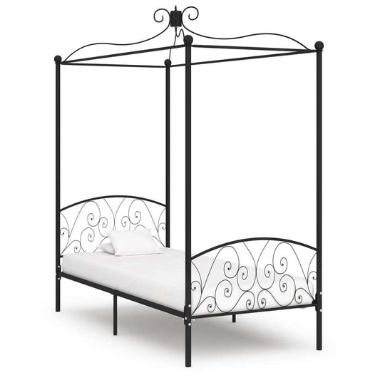 284474 vidaXL Canopy Bed Frame without Mattress Black Metal 90x200 cm