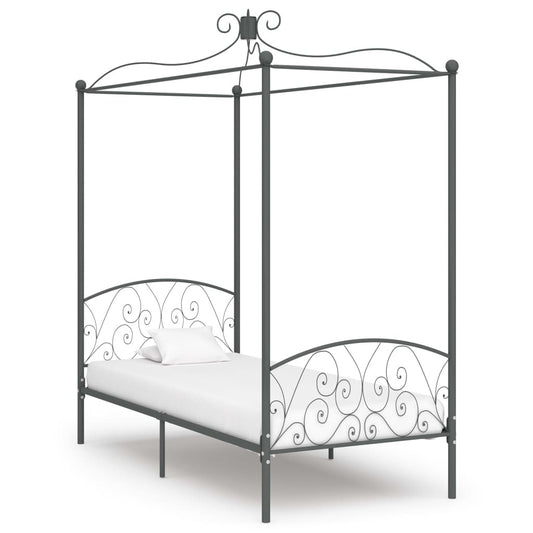 284480 vidaXL Canopy Bed Frame without Mattress Grey Metal 90x200 cm