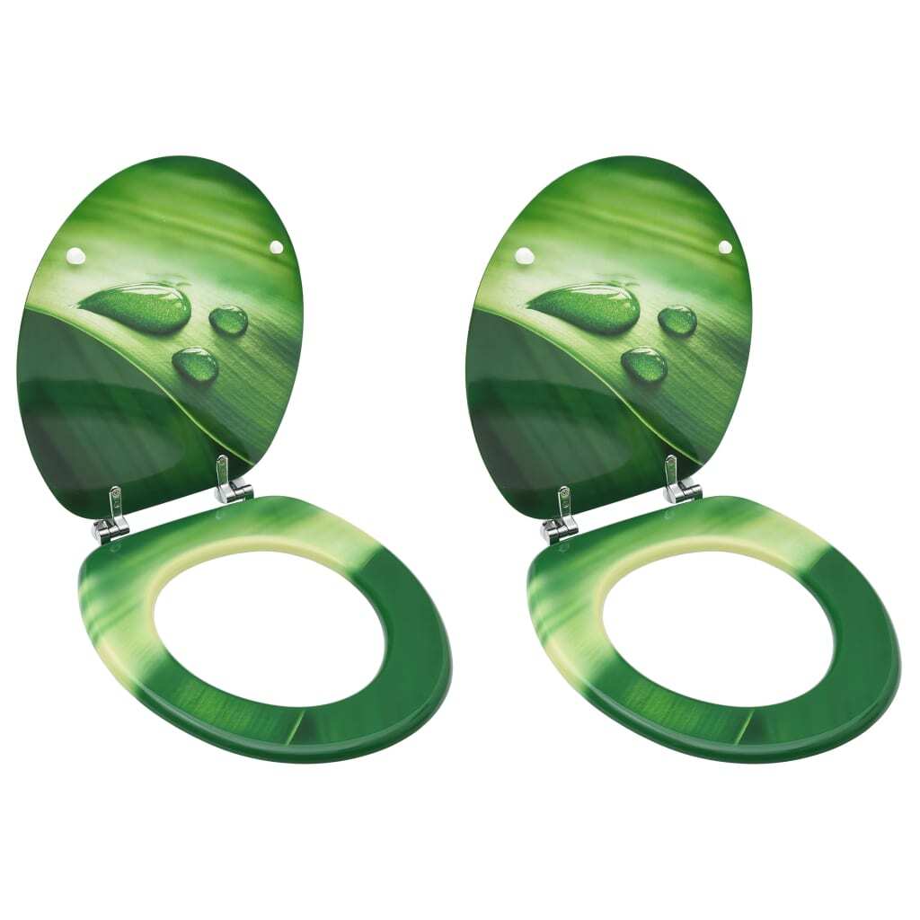 vidaXL WC Toilet Seats with Lid 2 pcs MDF Green Water Drop Design