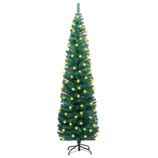 vidaXL Slim Artificial Pre-lit Christmas Tree with Stand Green 180cm PVC