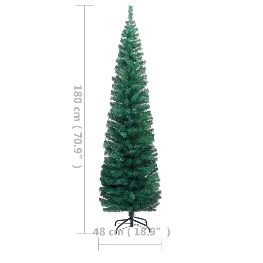 vidaXL Slim Artificial Pre-lit Christmas Tree with Stand Green 180cm PVC