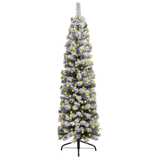 vidaXL Slim Pre-lit Christmas Tree with Flocked Snow Green 120 cm PVC