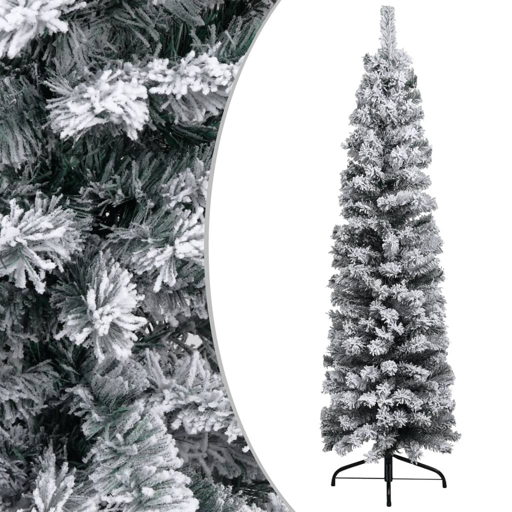 vidaXL Slim Pre-lit Christmas Tree with Flocked Snow Green 120 cm PVC