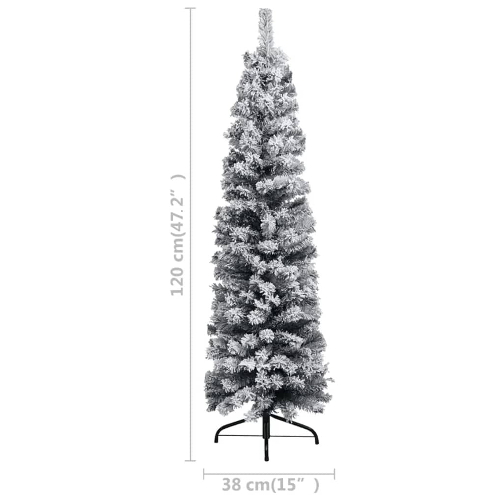 vidaXL Slim Pre-lit Christmas Tree with Flocked Snow Green 120 cm PVC