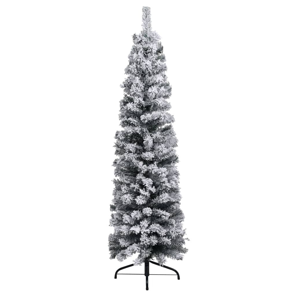 vidaXL Slim Pre-lit Christmas Tree with Flocked Snow Green 240 cm PVC