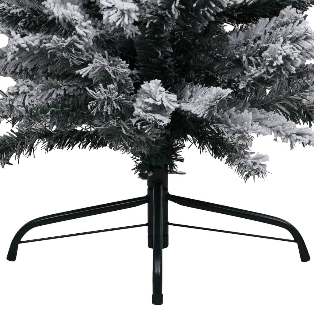 vidaXL Slim Pre-lit Christmas Tree with Flocked Snow Green 240 cm PVC