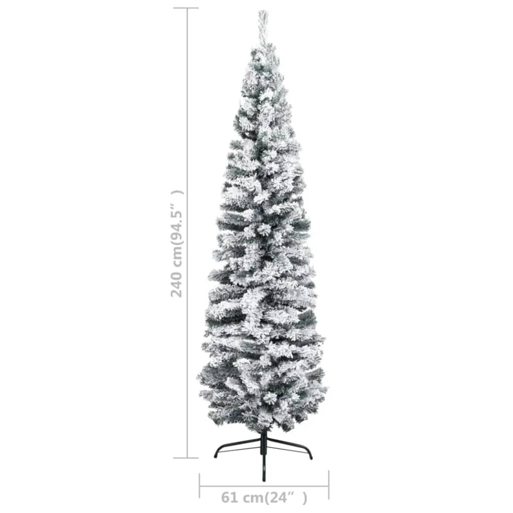 vidaXL Slim Pre-lit Christmas Tree with Flocked Snow Green 240 cm PVC