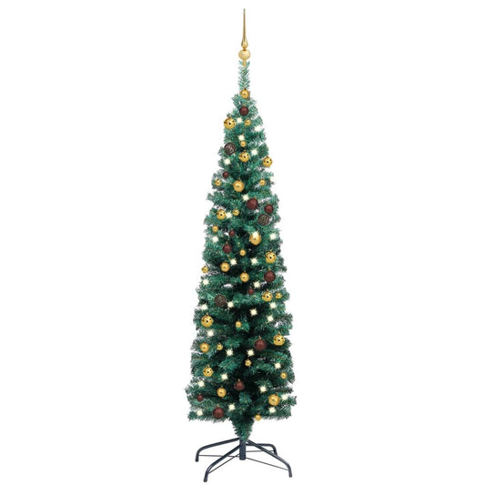 vidaXL Slim Artificial Pre-lit Christmas Tree with Ball Set Green 150 cm