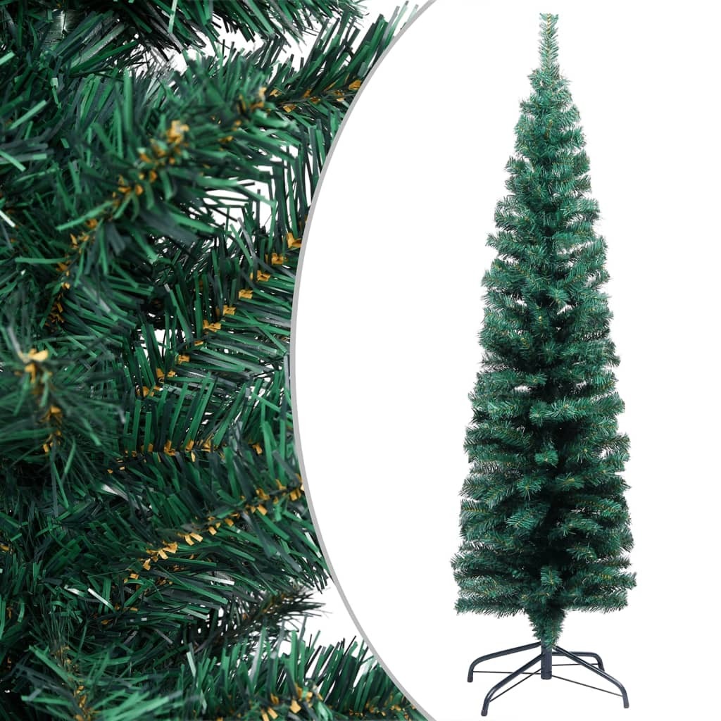 vidaXL Slim Artificial Pre-lit Christmas Tree with Ball Set Green 150 cm