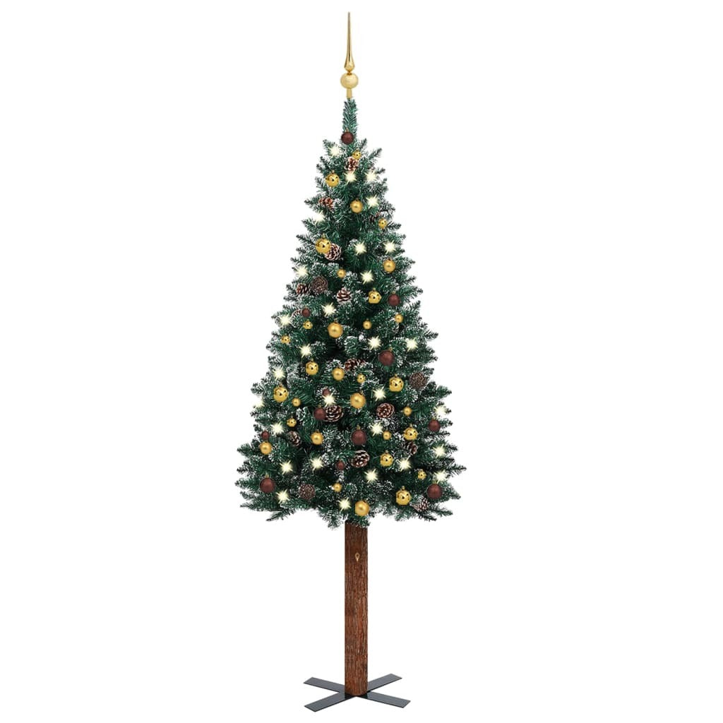 vidaXL Slim Pre-lit Christmas Tree with Ball Set Green 180 cm