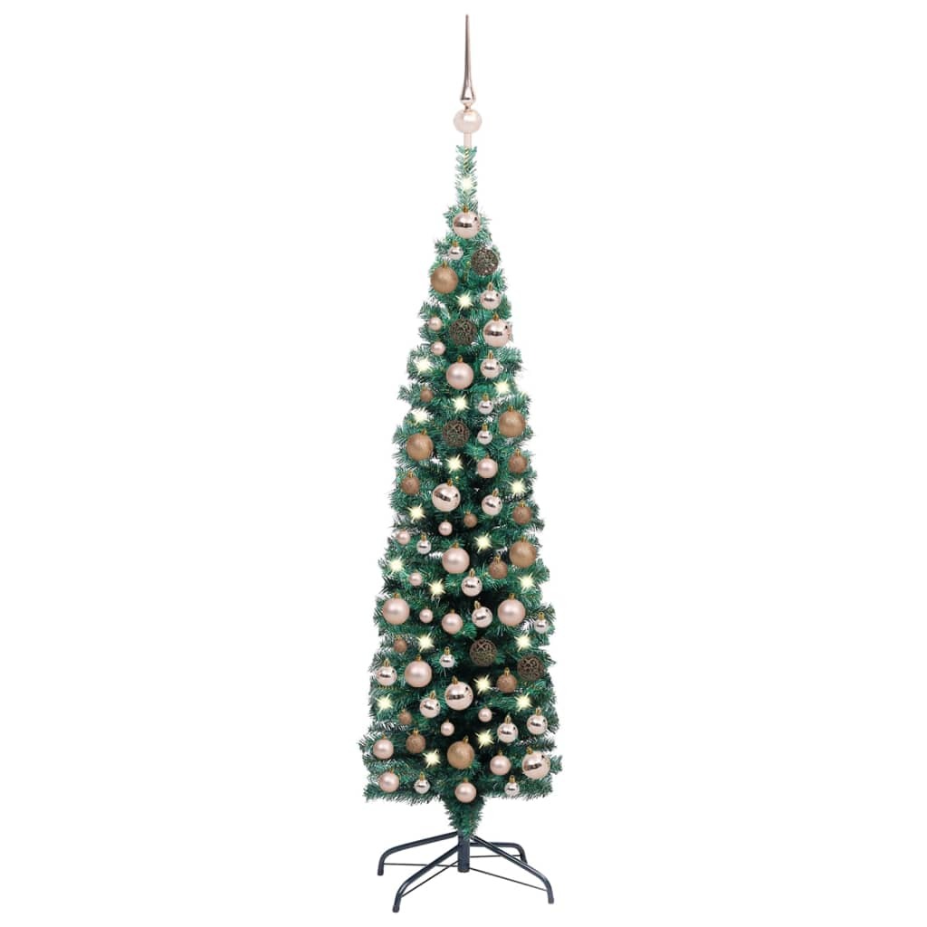 vidaXL Slim Artificial Pre-lit Christmas Tree with Ball Set Green 150 cm