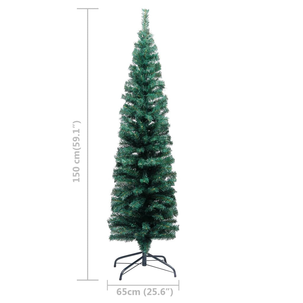 vidaXL Slim Artificial Pre-lit Christmas Tree with Ball Set Green 150 cm