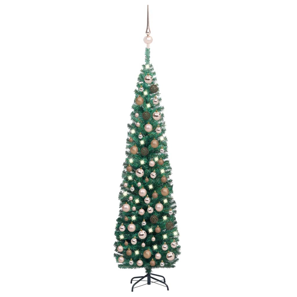 vidaXL Slim Artificial Pre-lit Christmas Tree with Ball Set Green 180 cm