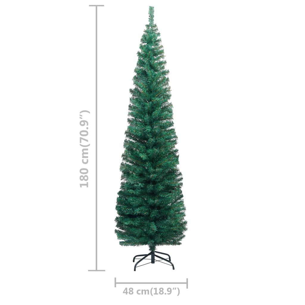 vidaXL Slim Artificial Pre-lit Christmas Tree with Ball Set Green 180 cm