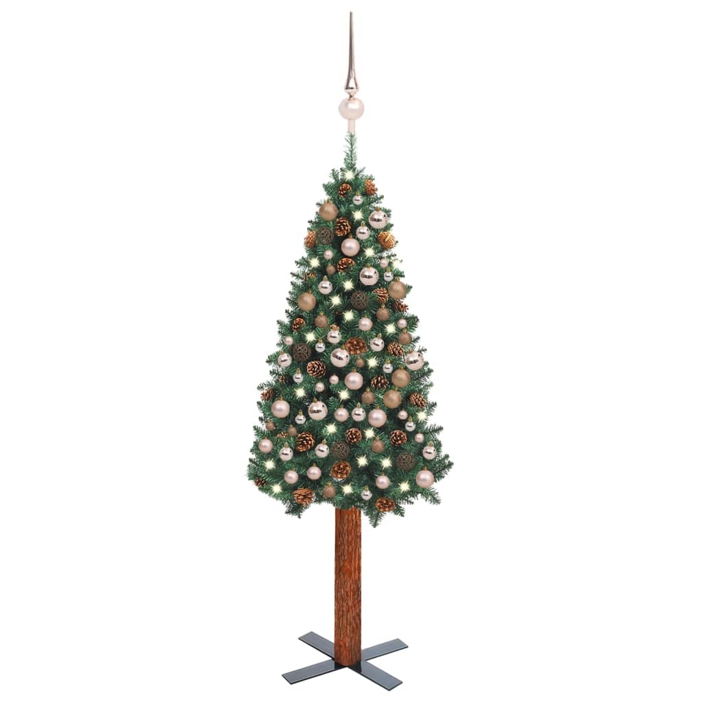 vidaXL Slim Pre-lit Christmas Tree with Ball Set Green 210 cm PVC