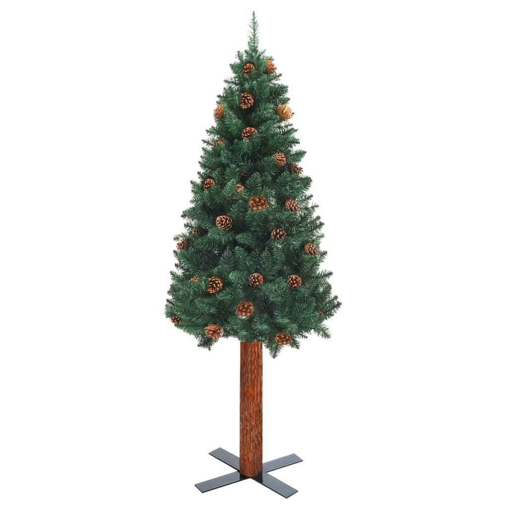 vidaXL Slim Pre-lit Christmas Tree with Ball Set Green 210 cm PVC