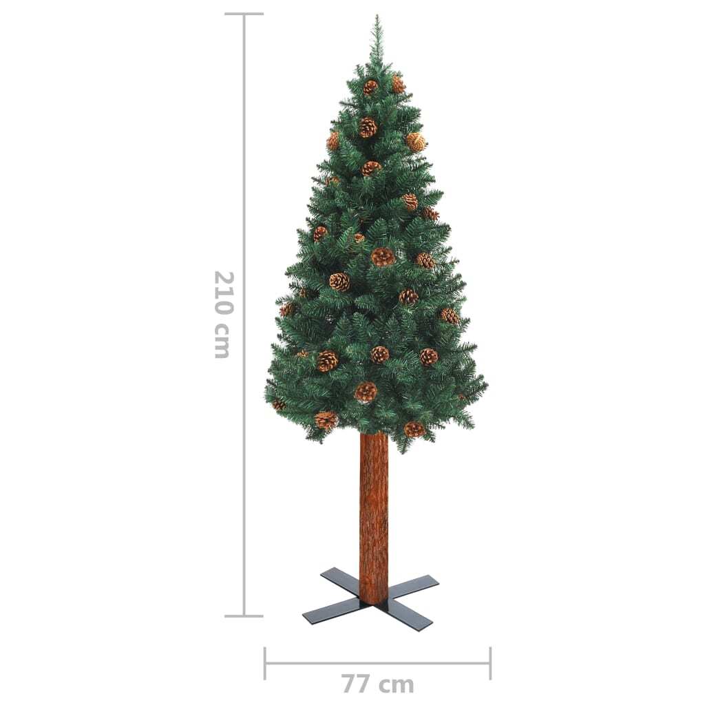 vidaXL Slim Pre-lit Christmas Tree with Ball Set Green 210 cm PVC